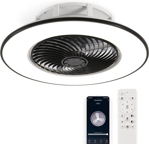 Black Flush Mount Bladeless Ceiling Fan with Remote Control, Smart LED Dimmable Flush Mount Low Profile Ceiling Fan -1-ErisView
