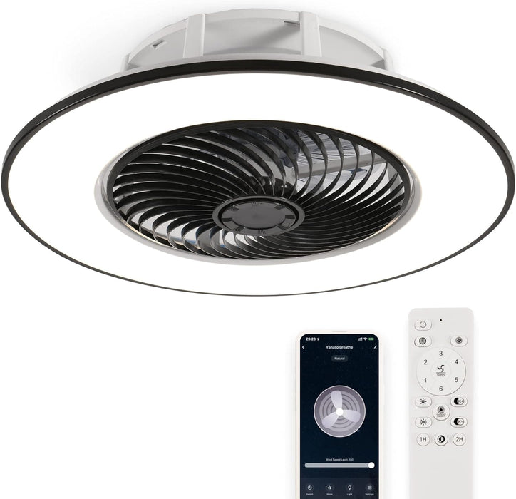 Black Flush Mount Bladeless Ceiling Fan with Remote Control, Smart LED Dimmable Flush Mount Low Profile Ceiling Fan -1-ErisView