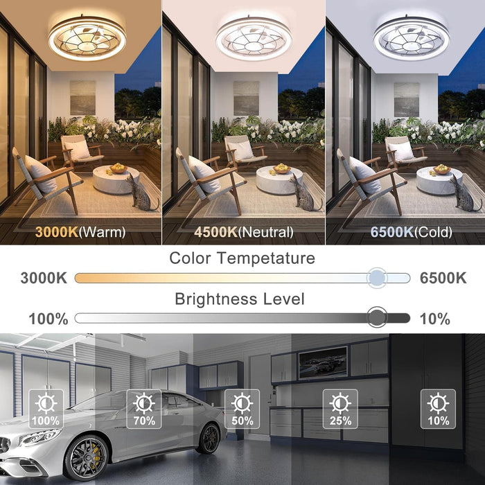 Black Flush Mount Ceiling Fan and Light and Remote, Smart Low Profile Modern Ceiling Fan, Bedroom Ceiling Fans -3-ErisView