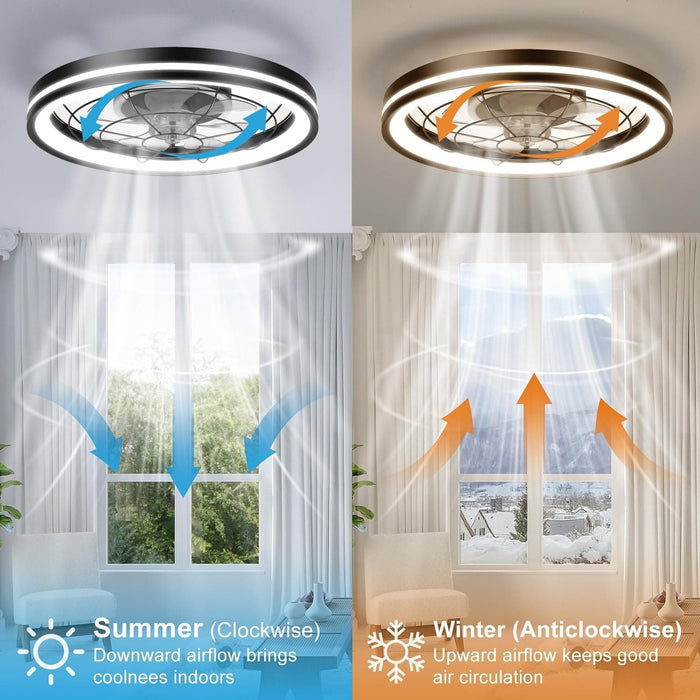 Black Flush Mount Ceiling Fan and Light and Remote, Smart Low Profile Modern Ceiling Fan, Bedroom Ceiling Fans -4-ErisView