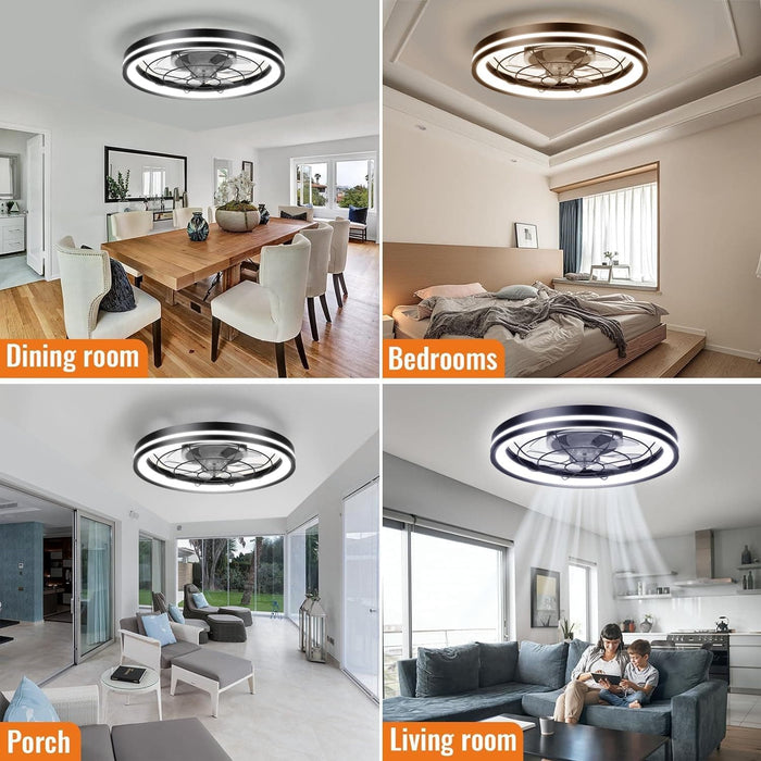 Black Flush Mount Ceiling Fan and Light and Remote, Smart Low Profile Modern Ceiling Fan, Bedroom Ceiling Fans -5-ErisView