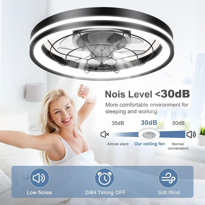 Black Flush Mount Ceiling Fan and Light and Remote, Smart Low Profile Modern Ceiling Fan, Bedroom Ceiling Fans -6-ErisView