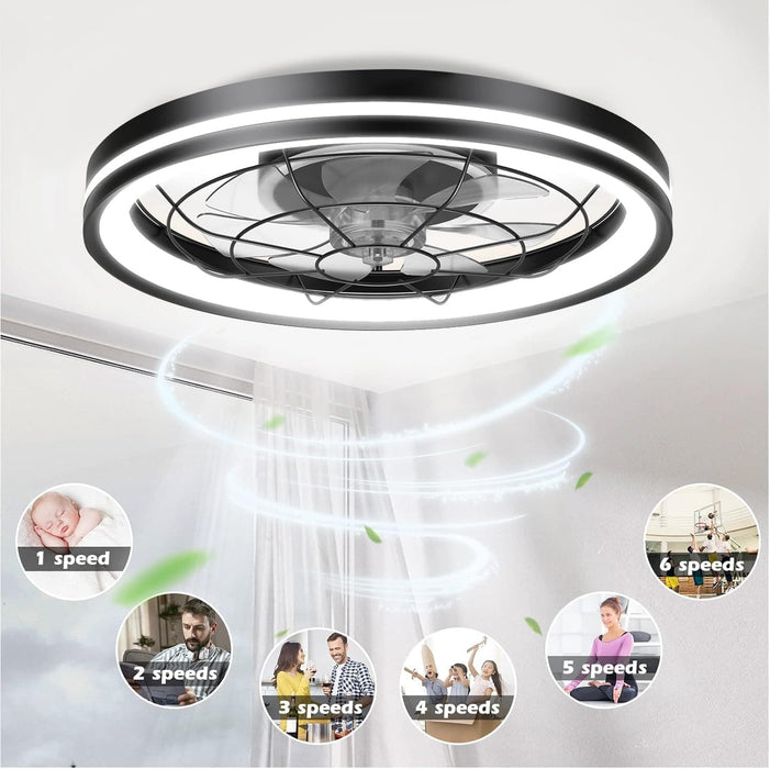 Black Flush Mount Ceiling Fan and Light and Remote, Smart Low Profile Modern Ceiling Fan, Bedroom Ceiling Fans -7-ErisView