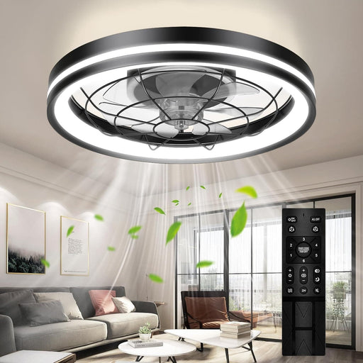 Black Flush Mount Ceiling Fan and Light and Remote, Smart Low Profile Modern Ceiling Fan, Bedroom Ceiling Fans -1-ErisView