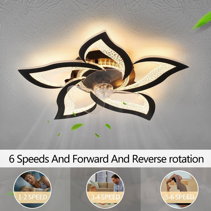Black Geometric Ceiling Fan with Lights and and Remote, Black Farmhouse Industrial Flush Mount Ceiling Fan for Kitchen Bedroom-4-ErisView