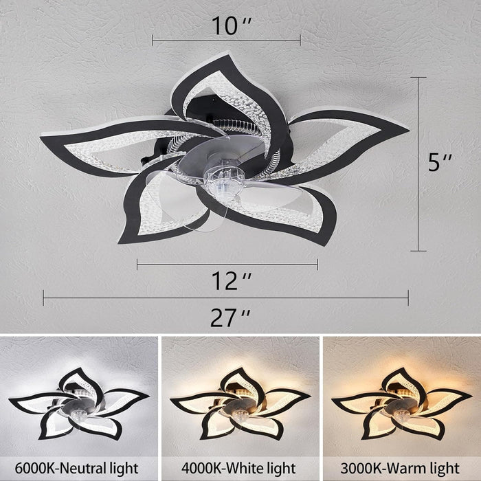 Black Geometric Ceiling Fan with Lights and and Remote, Black Farmhouse Industrial Flush Mount Ceiling Fan for Kitchen Bedroom-5-ErisView