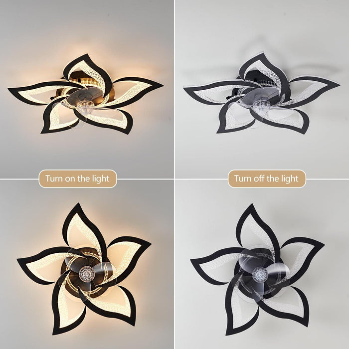 Black Geometric Ceiling Fan with Lights and and Remote, Black Farmhouse Industrial Flush Mount Ceiling Fan for Kitchen Bedroom-6-ErisView