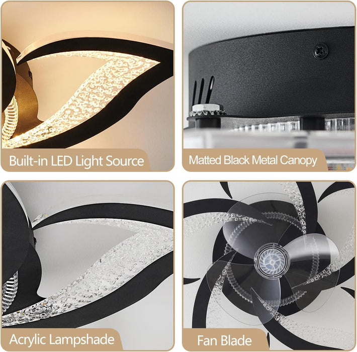 Black Geometric Ceiling Fan with Lights and and Remote, Black Farmhouse Industrial Flush Mount Ceiling Fan for Kitchen Bedroom-7-ErisView