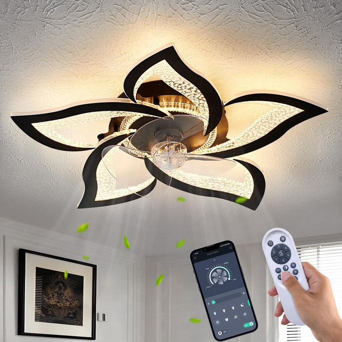 Black Geometric Ceiling Fan with Lights and and Remote, Black Farmhouse Industrial Flush Mount Ceiling Fan for Kitchen Bedroom-1-ErisView