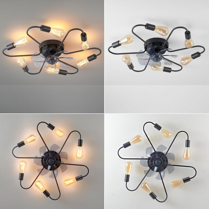 Black Industrial Ceiling Fans with Dimmable Lights and Remote, Modern Sputnik Low Profile Semi Flush Mount Ceiling Fan for Kitchen Bedroom Living Room-6-ErisView
