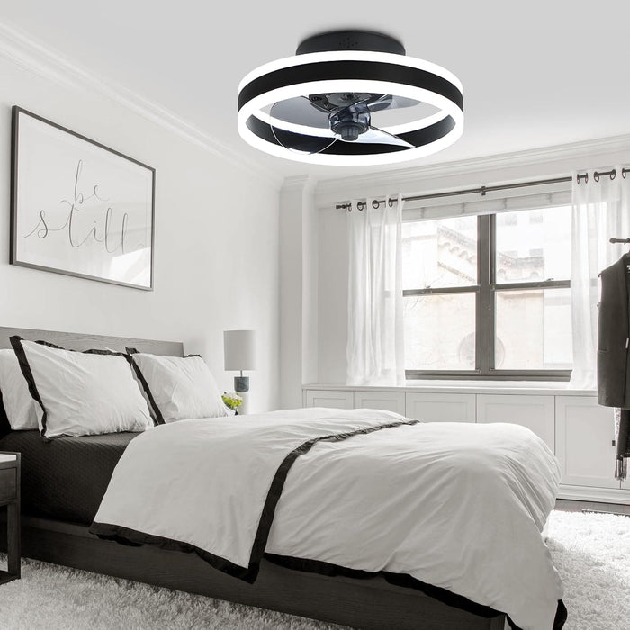 Black Low Profile Ceiling Fan with Light and Remote Control, Reversible Flush Mount Ceiling Fan for Bedroom Kitchen-2-ErisView