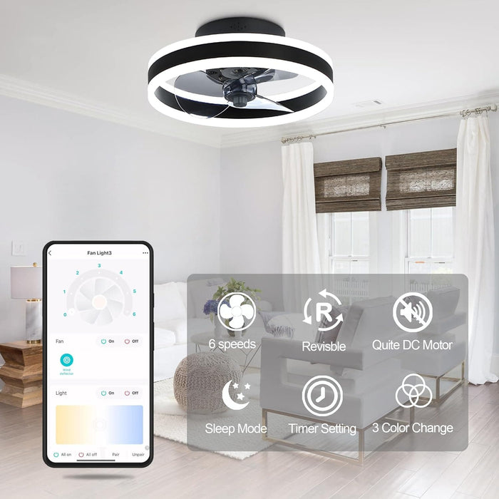 Black Low Profile Ceiling Fan with Light and Remote Control, Reversible Flush Mount Ceiling Fan for Bedroom Kitchen-7-ErisView