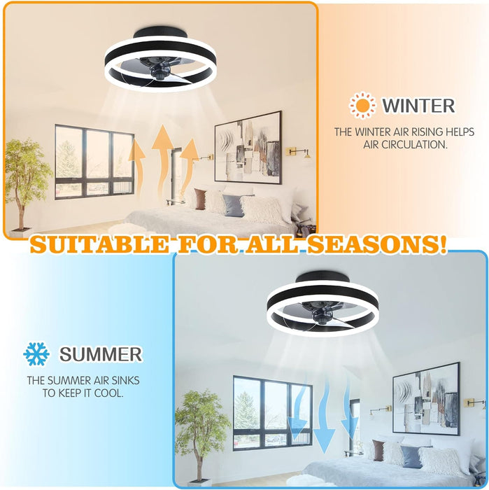 Black Low Profile Ceiling Fan with Light and Remote, Flush Mount Fandelier, Brushed Dimmable Ceiling Fan without Blades for Bedroom Living Room Dining Room-3-ErisView