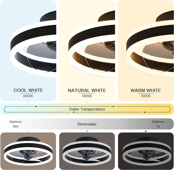 Black Low Profile Ceiling Fan with Light and Remote, Flush Mount Fandelier, Brushed Dimmable Ceiling Fan without Blades for Bedroom Living Room Dining Room-4-ErisView