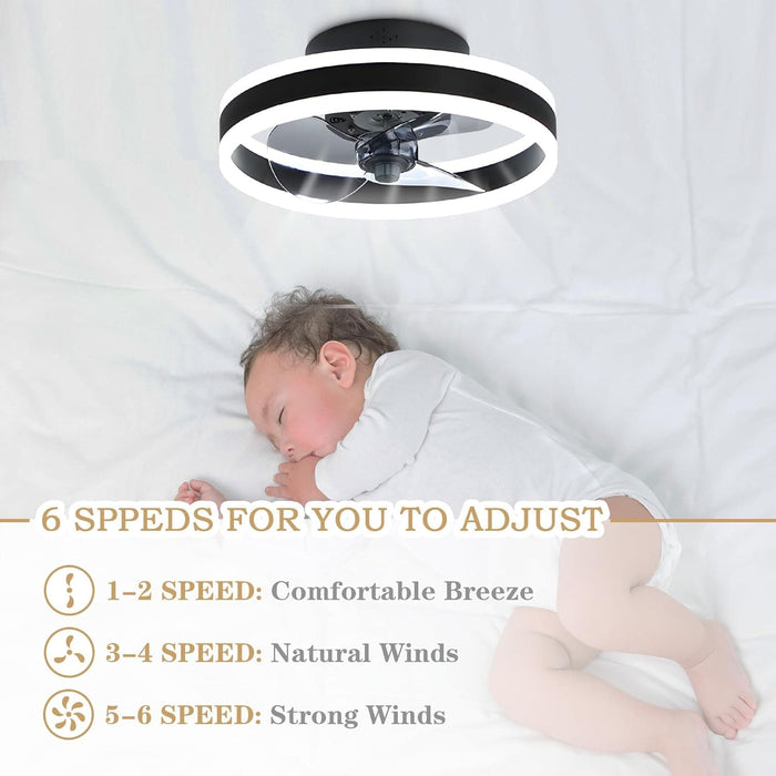 Black Low Profile Ceiling Fan with Light and Remote, Flush Mount Fandelier, Brushed Dimmable Ceiling Fan without Blades for Bedroom Living Room Dining Room-5-ErisView