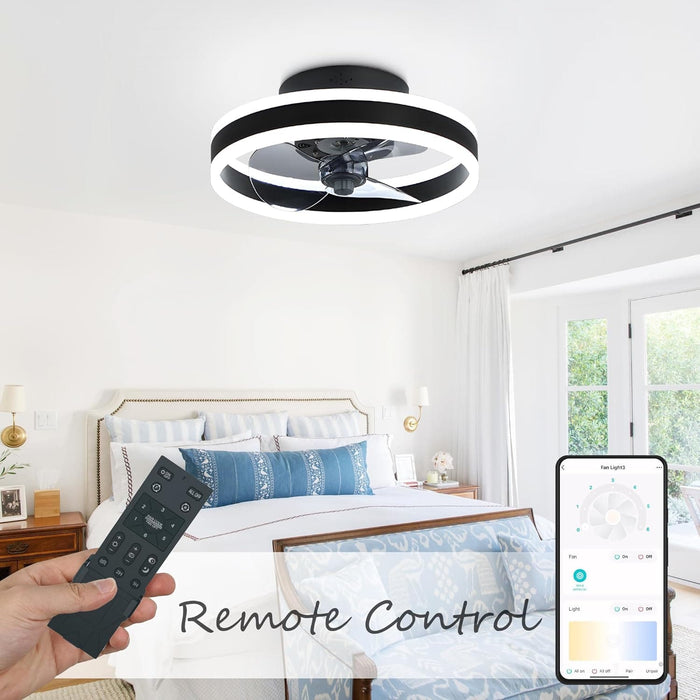 Black Low Profile Ceiling Fan with Light and Remote, Flush Mount Fandelier, Brushed Dimmable Ceiling Fan without Blades for Bedroom Living Room Dining Room-6-ErisView