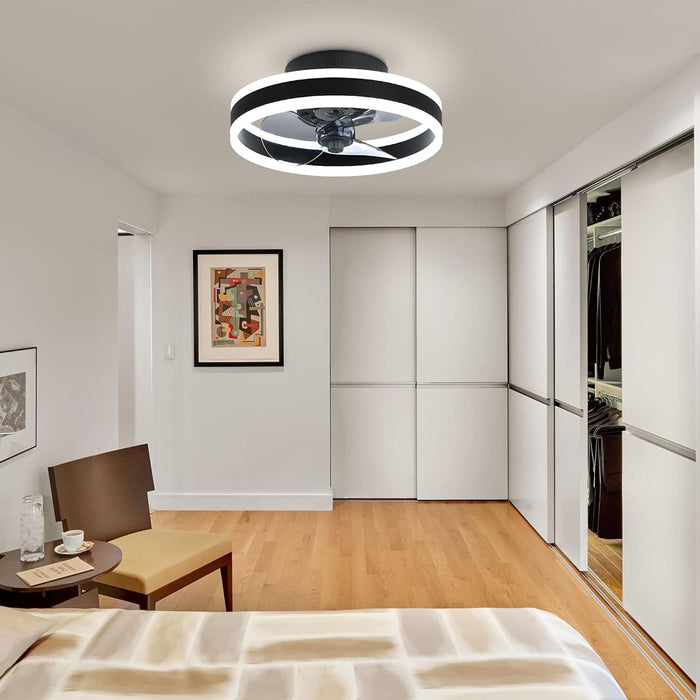 Black Low Profile Ceiling Fan with Light and Remote, Flush Mount Fandelier, Brushed Dimmable Ceiling Fan without Blades for Bedroom Living Room Dining Room-7-ErisView