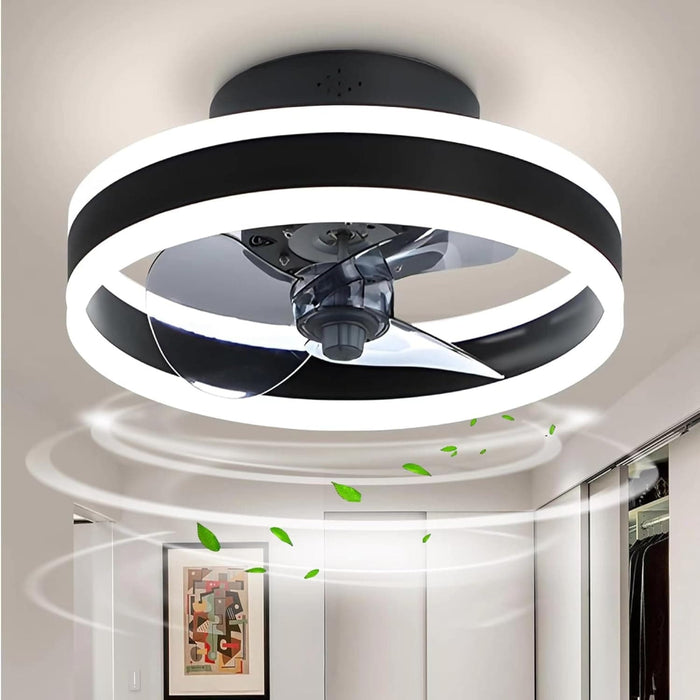 Black Low Profile Ceiling Fan with Light and Remote, Flush Mount Fandelier, Brushed Dimmable Ceiling Fan without Blades for Bedroom Living Room Dining Room-1-ErisView