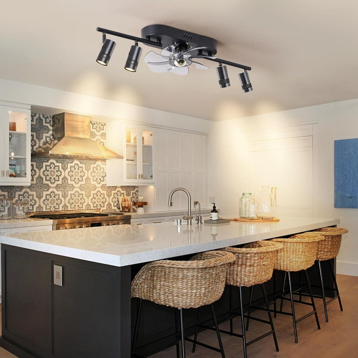 Black Modern Ceiling Fan with Light and Remote Control, Reversible LED Ceiling Fan and Light, Track Lighting for Kitchen Hallway-4-ErisView