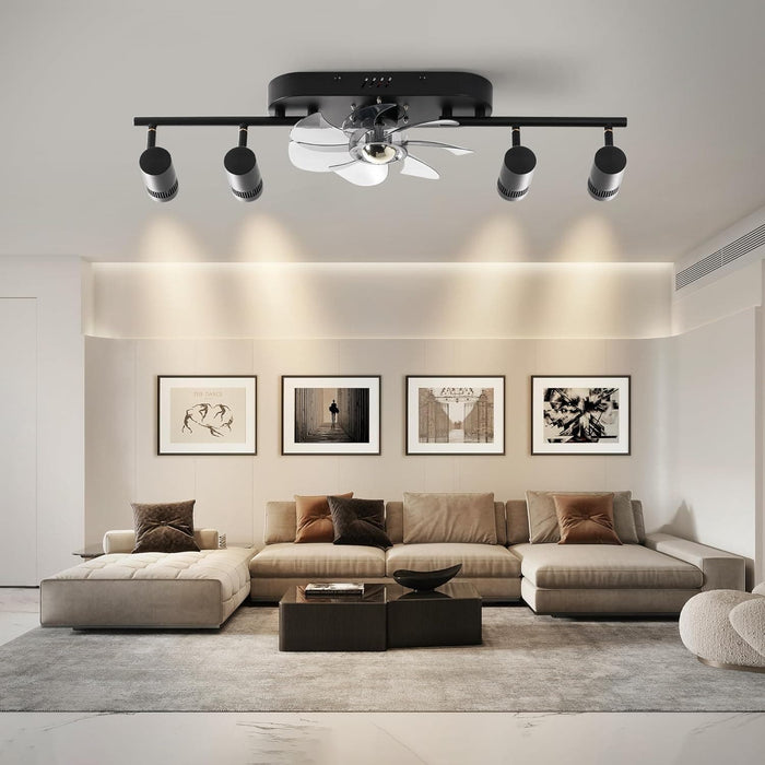 Black Modern Ceiling Fan with Light and Remote Control, Reversible LED Ceiling Fan and Light, Track Lighting for Kitchen Hallway-5-ErisView