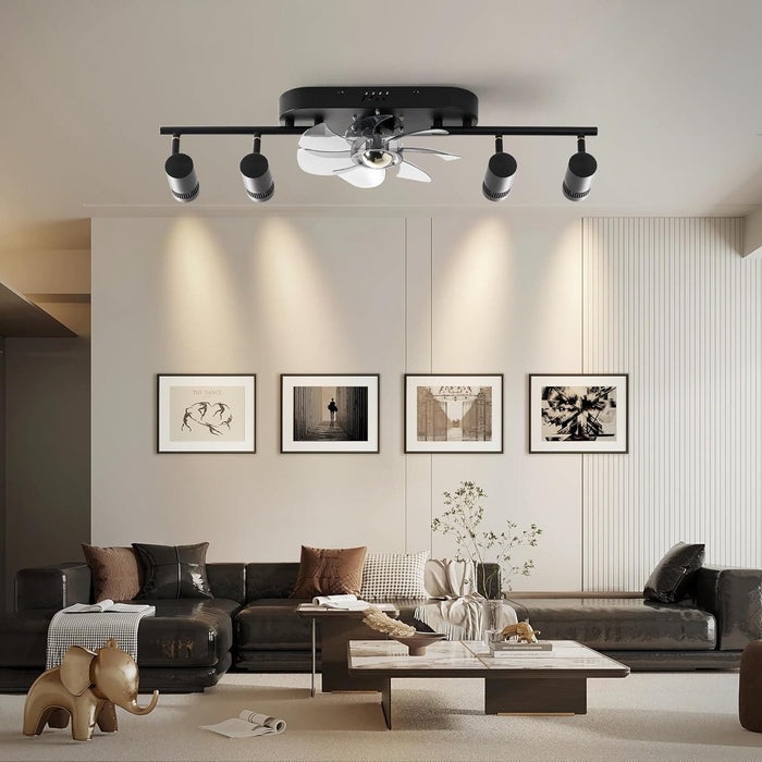 Black Modern Ceiling Fan with Light and Remote Control, Reversible LED Ceiling Fan and Light, Track Lighting for Kitchen Hallway-1-ErisView