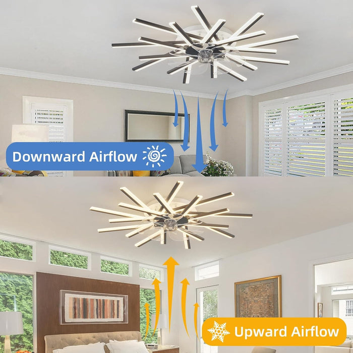 Black Modern Ceiling Fan with Lights, Flush Mount Remote Control Fan APP Control, Dimmable Low Ceiling Fan, Dinging Kitchen Bedroom Ceiling Fans-2-ErisView