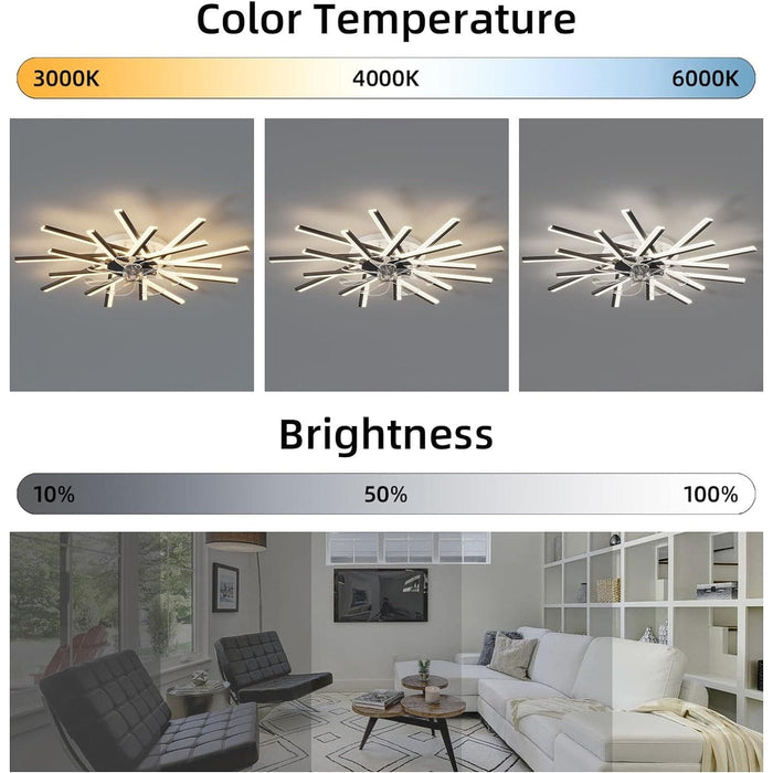 Black Modern Ceiling Fan with Lights, Flush Mount Remote Control Fan APP Control, Dimmable Low Ceiling Fan, Dinging Kitchen Bedroom Ceiling Fans-3-ErisView