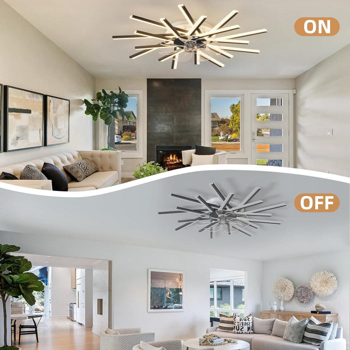 Black Modern Ceiling Fan with Lights, Flush Mount Remote Control Fan APP Control, Dimmable Low Ceiling Fan, Dinging Kitchen Bedroom Ceiling Fans-4-ErisView
