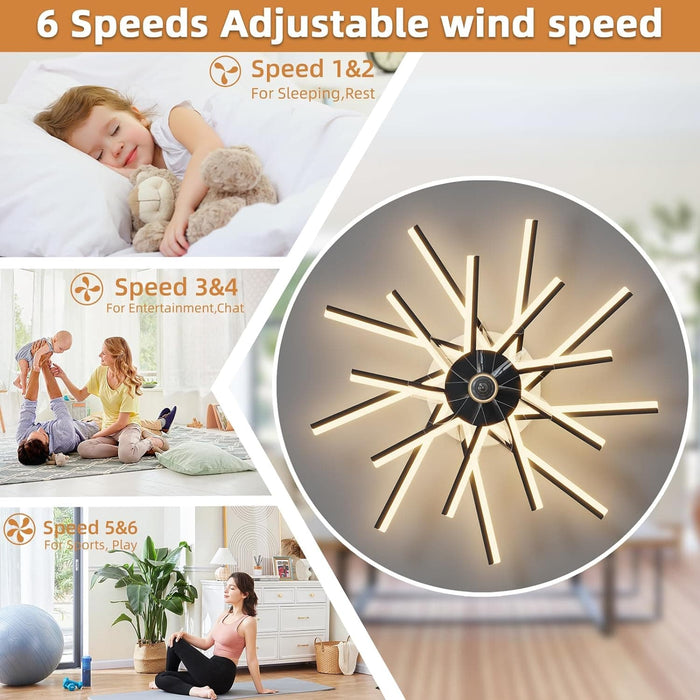 Black Modern Ceiling Fan with Lights, Flush Mount Remote Control Fan APP Control, Dimmable Low Ceiling Fan, Dinging Kitchen Bedroom Ceiling Fans-5-ErisView