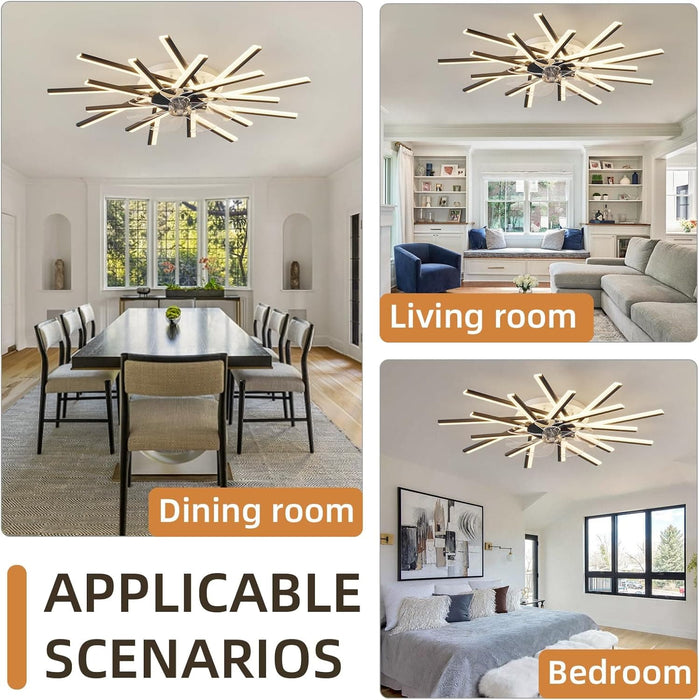 Black Modern Ceiling Fan with Lights, Flush Mount Remote Control Fan APP Control, Dimmable Low Ceiling Fan, Dinging Kitchen Bedroom Ceiling Fans-7-ErisView