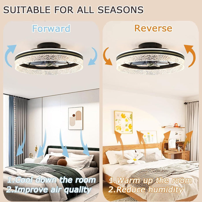 Black Modern Flush Mount Ceiling Fan with Lights and Remote, Low Profile Ceiling Fan without Blades for Bedroom Living Room Kitchen-3-ErisView