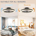 Black Modern Flush Mount Ceiling Fan with Lights and Remote, Low Profile Ceiling Fan without Blades for Bedroom Living Room Kitchen-3-ErisView