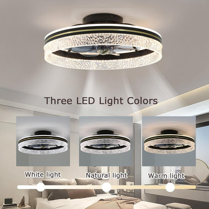 Black Modern Flush Mount Ceiling Fan with Lights and Remote, Low Profile Ceiling Fan without Blades for Bedroom Living Room Kitchen-4-ErisView