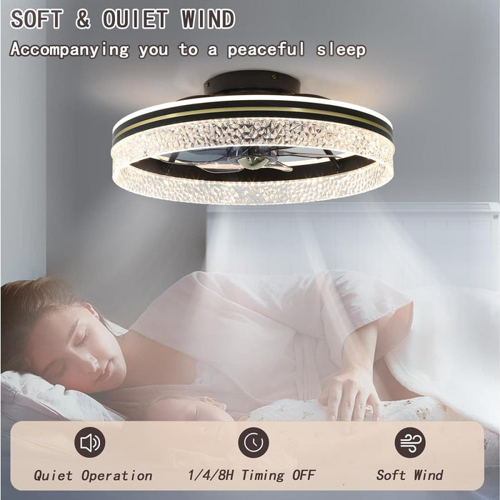 Black Modern Flush Mount Ceiling Fan with Lights and Remote, Low Profile Ceiling Fan without Blades for Bedroom Living Room Kitchen-5-ErisView