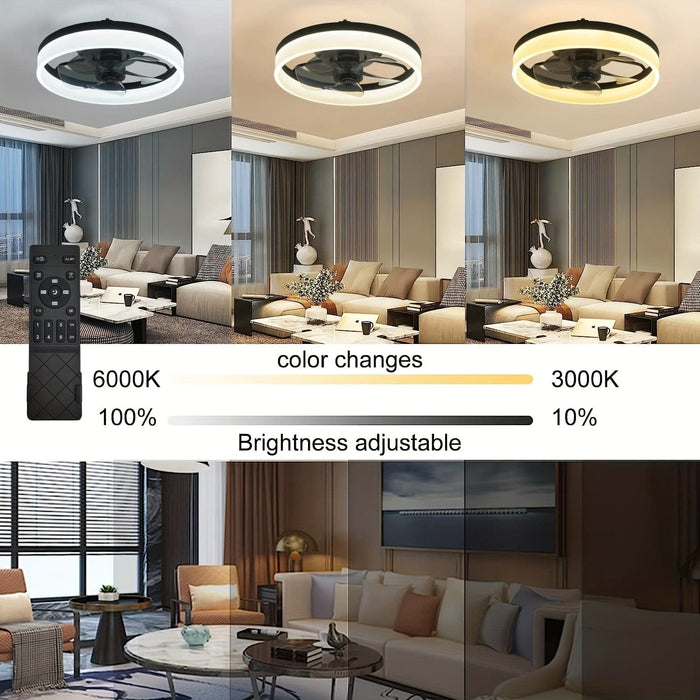 Black Round LED Ceiling Fan with Light and Remote Control, Flush Mount Dimmable Reversible Ceiling Fan for Bedroom Living Room Dining Room-ErisView