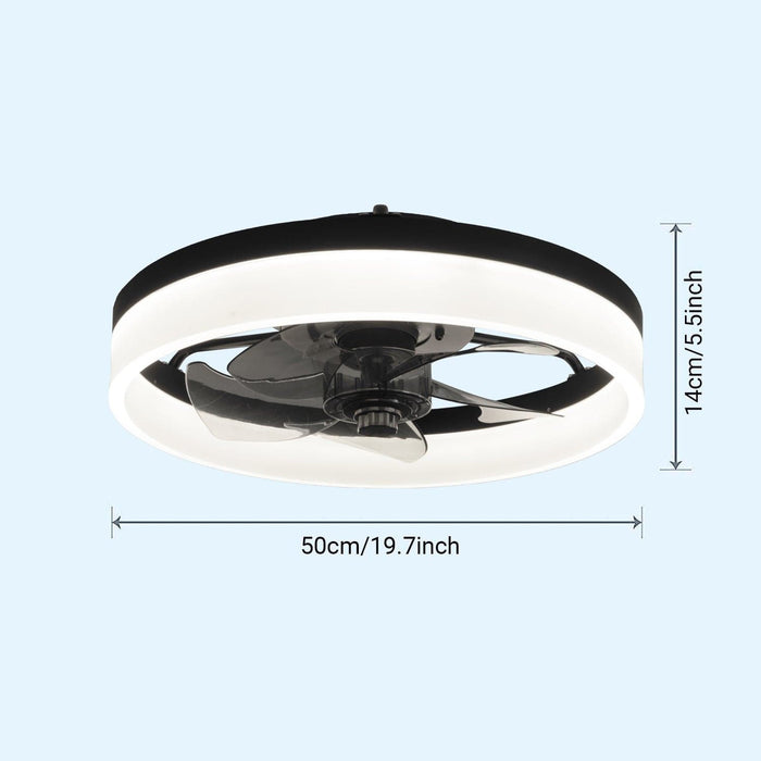 Black Round LED Ceiling Fan with Light and Remote Control, Flush Mount Dimmable Reversible Ceiling Fan for Bedroom Living Room Dining Room-ErisView