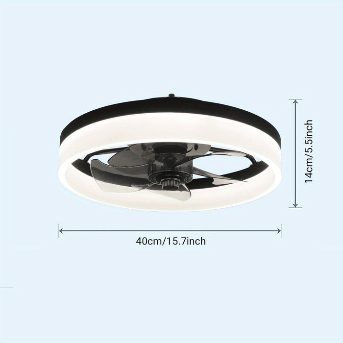 Black Round LED Ceiling Fan with Light and Remote Control, Flush Mount Dimmable Reversible Ceiling Fan for Bedroom Living Room Dining Room-ErisView
