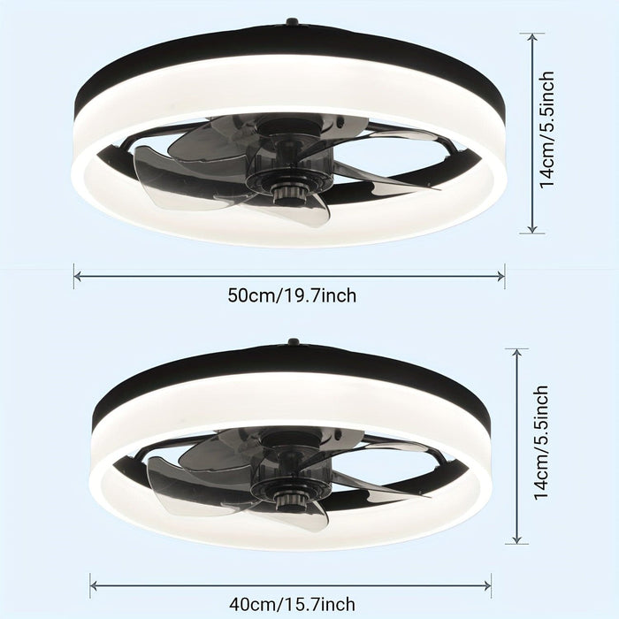 Black Round LED Ceiling Fan with Light and Remote Control, Flush Mount Dimmable Reversible Ceiling Fan for Bedroom Living Room Dining Room-ErisView