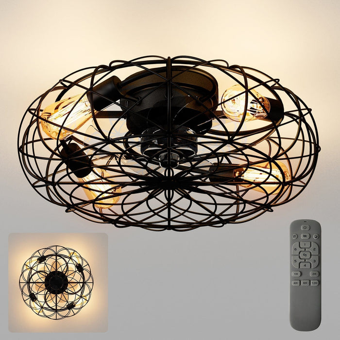 Black Rustic LED Ceiling Fan with Light and Remote Control, Smart Farmhouse Dimmable Ceiling Fan for Bedroom Kitchen Dining Room-ErisView