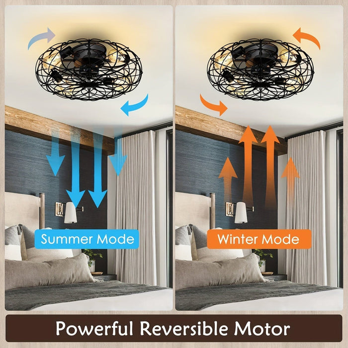 Black Rustic LED Ceiling Fan with Light and Remote Control, Smart Farmhouse Dimmable Ceiling Fan for Bedroom Kitchen Dining Room-ErisView