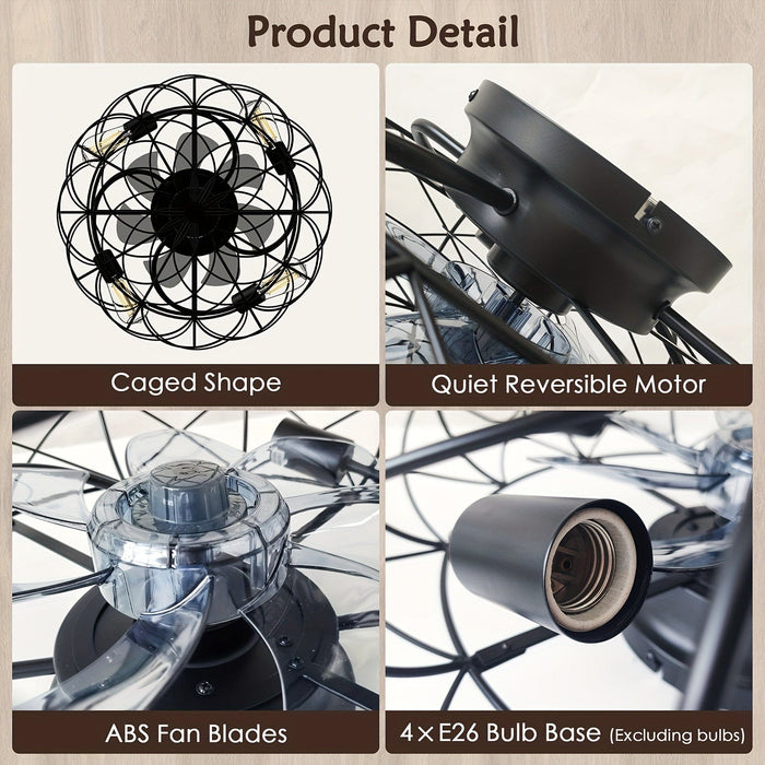 Black Rustic LED Ceiling Fan with Light and Remote Control, Smart Farmhouse Dimmable Ceiling Fan for Bedroom Kitchen Dining Room-ErisView