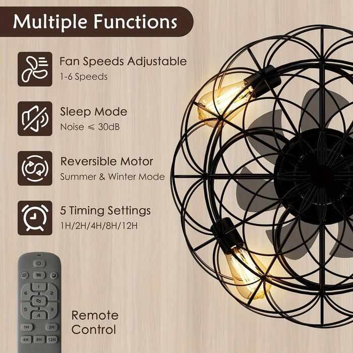 Black Rustic LED Ceiling Fan with Light and Remote Control, Smart Farmhouse Dimmable Ceiling Fan for Bedroom Kitchen Dining Room-ErisView