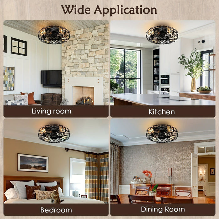 Black Rustic LED Ceiling Fan with Light and Remote Control, Smart Farmhouse Dimmable Ceiling Fan for Bedroom Kitchen Dining Room-ErisView