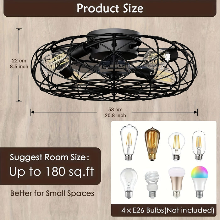 Black Rustic LED Ceiling Fan with Light and Remote Control, Smart Farmhouse Dimmable Ceiling Fan for Bedroom Kitchen Dining Room-ErisView