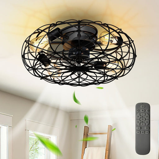 Black Rustic LED Ceiling Fan with Light and Remote Control, Smart Farmhouse Dimmable Ceiling Fan for Bedroom Kitchen Dining Room-ErisView