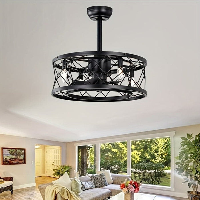 Black Small Low Noise Ceiling Fan, Modern Farmhouse Enclosed Reversible Ceiling Fan for Bedroom Living Room-ErisView