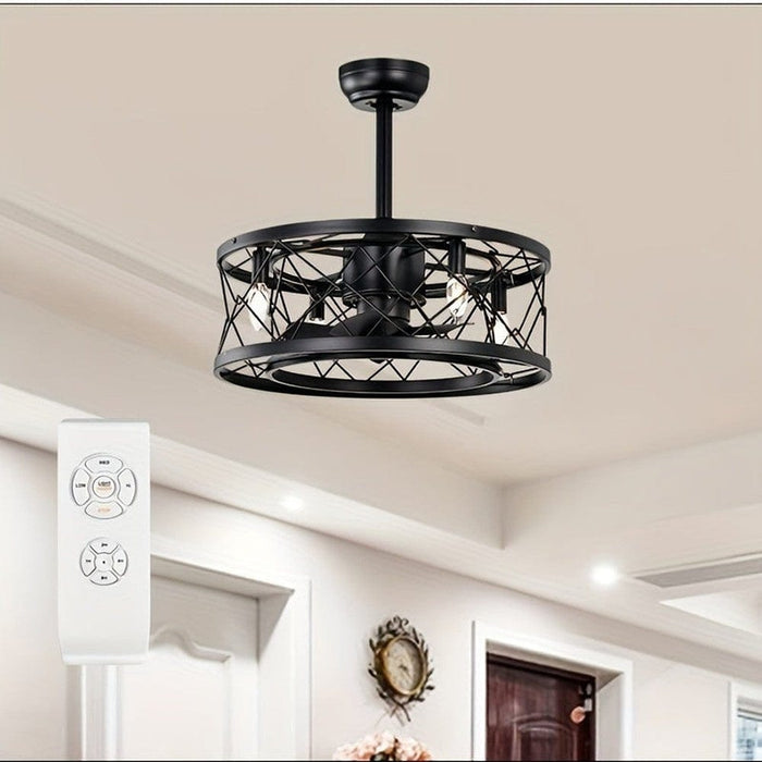 Black Small Low Noise Ceiling Fan, Modern Farmhouse Enclosed Reversible Ceiling Fan for Bedroom Living Room-ErisView