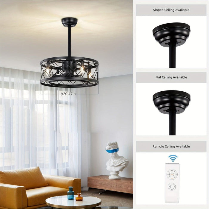 Black Small Low Noise Ceiling Fan, Modern Farmhouse Enclosed Reversible Ceiling Fan for Bedroom Living Room-ErisView