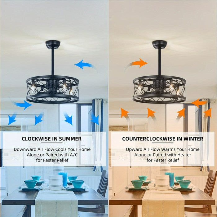 Black Small Low Noise Ceiling Fan, Modern Farmhouse Enclosed Reversible Ceiling Fan for Bedroom Living Room-ErisView