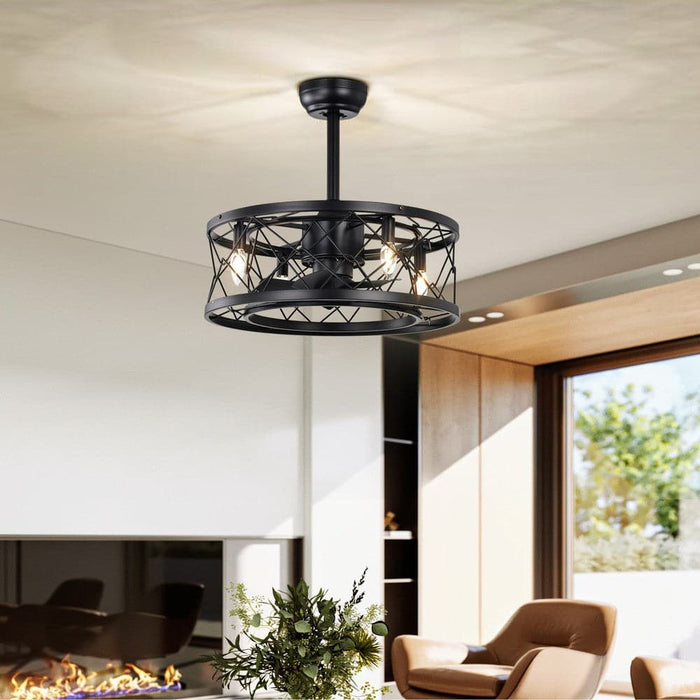 Black Small Low Noise Ceiling Fan, Modern Farmhouse Enclosed Reversible Ceiling Fan for Bedroom Living Room-ErisView